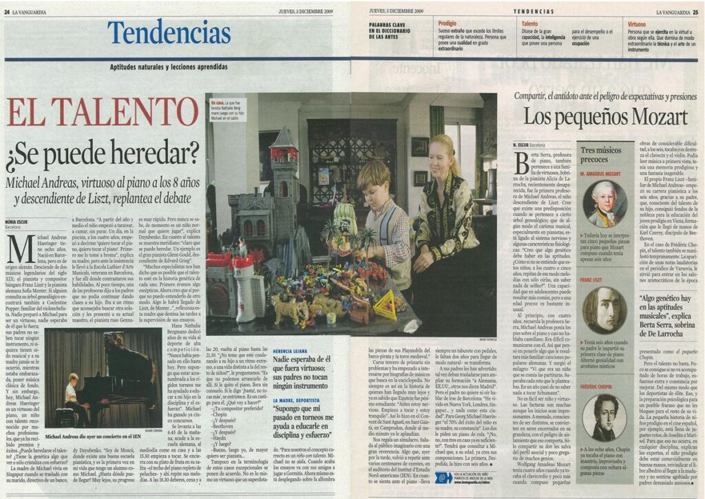 La Vanguardia, Tendencias, 3 de diciembre de 2009: El talento, ¿se puede heredar?