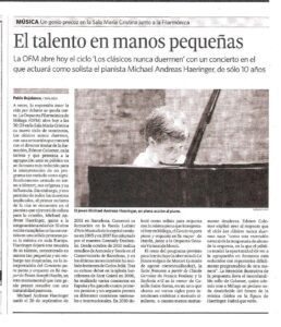 Recorte de prensa (Málaga Hoy): «El talento en manos pequeñas»