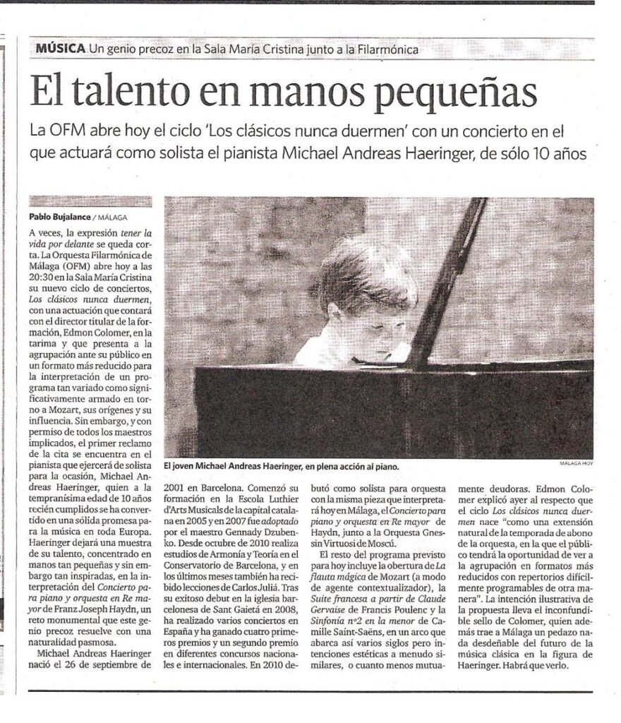 Recorte de prensa (Málaga Hoy): «El talento en manos pequeñas»