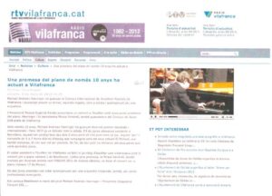 Recorte de prensa (RTV Vilafranca): «Una promesa del piano de només 10 anys ha actuat a Vilafranca»