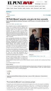 Recorte de prensa (El Punt Avui): «El Petit Mozart» emprende una gira de tres conciertos