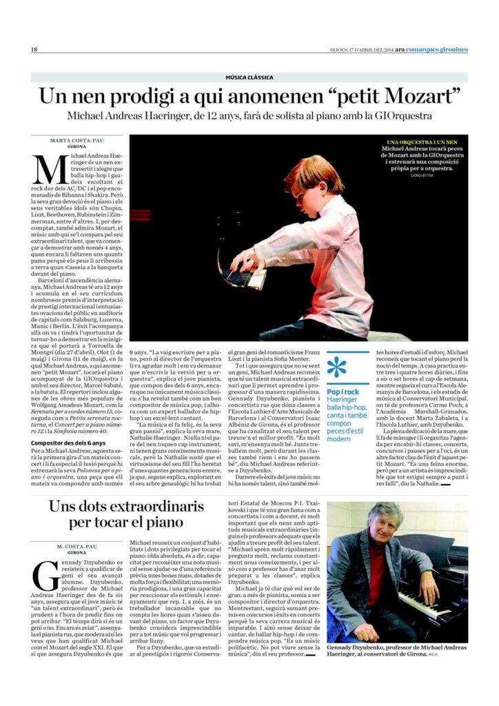 Recorte de prensa (Ara): el «petit Mozart» de gira con la GIOrquestra