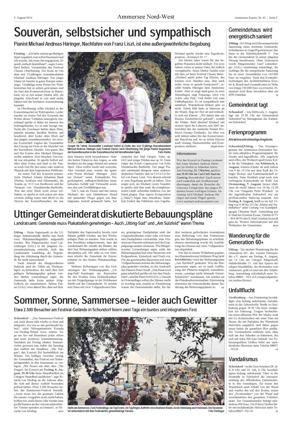 Recorte de prensa (Ammersee Kurier): «Soberano, seguro y simpático»