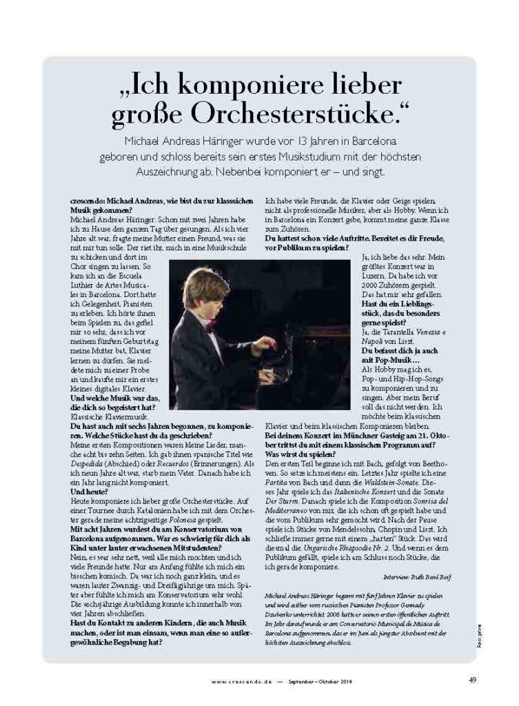 Recorte de prensa (crescendo): Entrevista a Michael Andreas en la revista crescendo