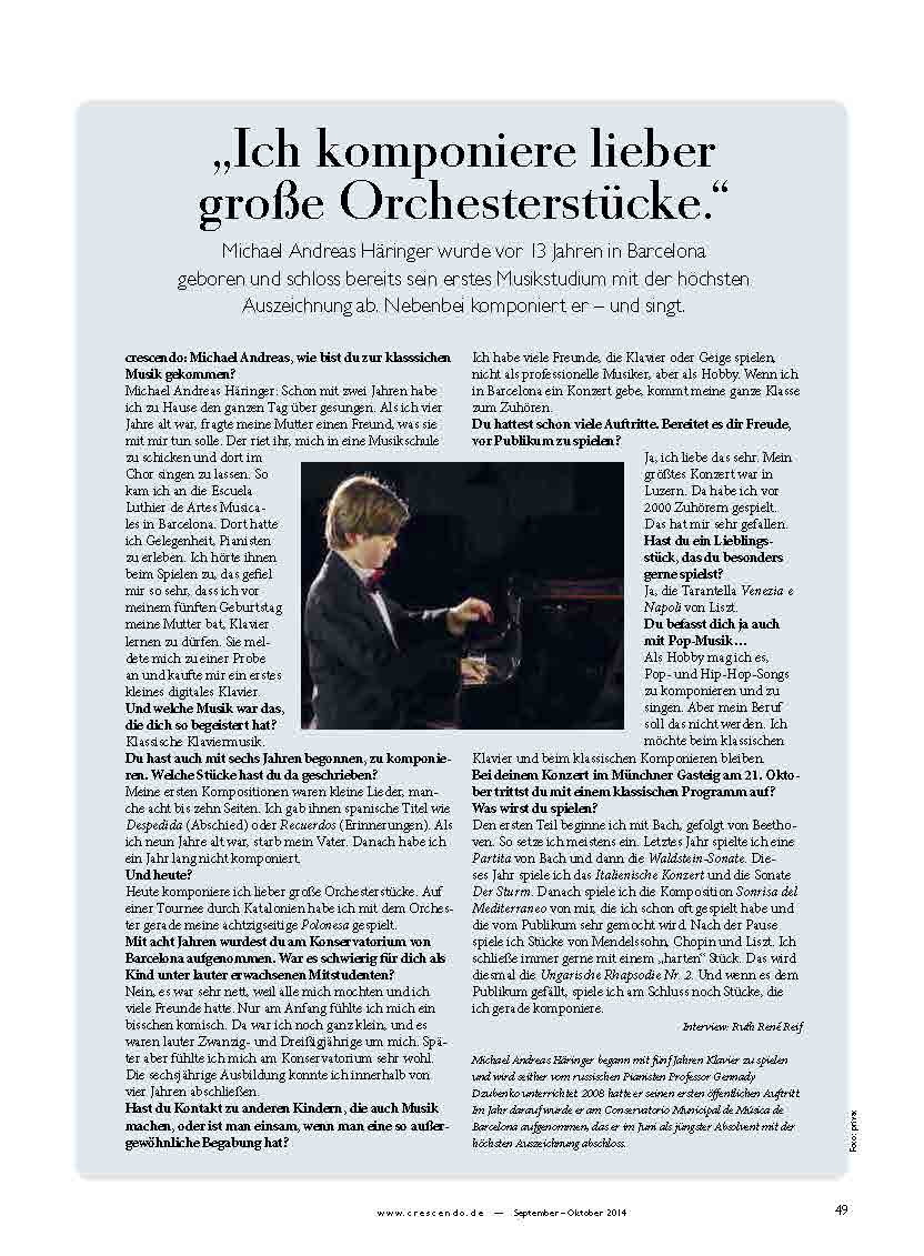 Recorte de prensa (crescendo): Entrevista a Michael Andreas en la revista crescendo