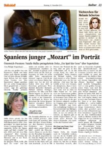 Recorte de prensa (Neues Volksblatt): estreno en Austria del documental «Ein Spiel der Gene»