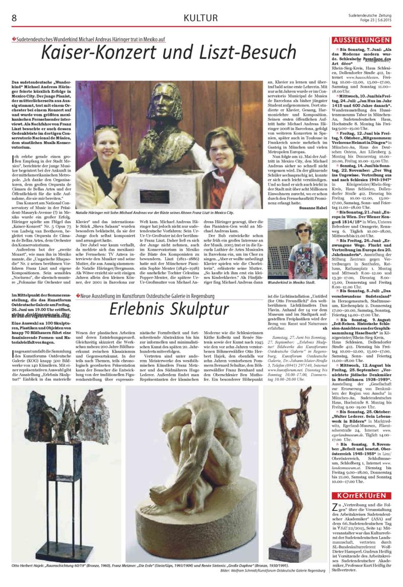Recorte de prensa (Sudetendeutsche Zeitung): éxito de Michael Andreas en Ciudad de México