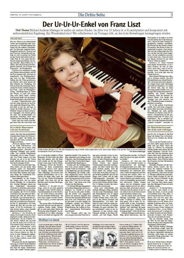 Recorte de prensa (Augsburger Allgemeine): Augsburger Allgemeine dedica su «Dritte Seite» a Michael Andreas