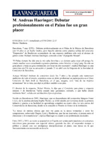 Recorte de prensa (La Vanguardia (EFE)): «Debutar profesionalmente en el Palau fue un gran placer»