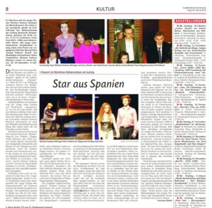 Recorte de prensa (Sudetendeutsche Zeitung): Sudetendeutsche Zeitung reseña el recital de Michael Andreas en el Gasteig de Múnich (2016)