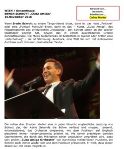 Recorte de prensa (Online Merker): Online Merker destaca a Michael Andreas como invitado de Erwin Schrott en el Konzerthaus de Viena