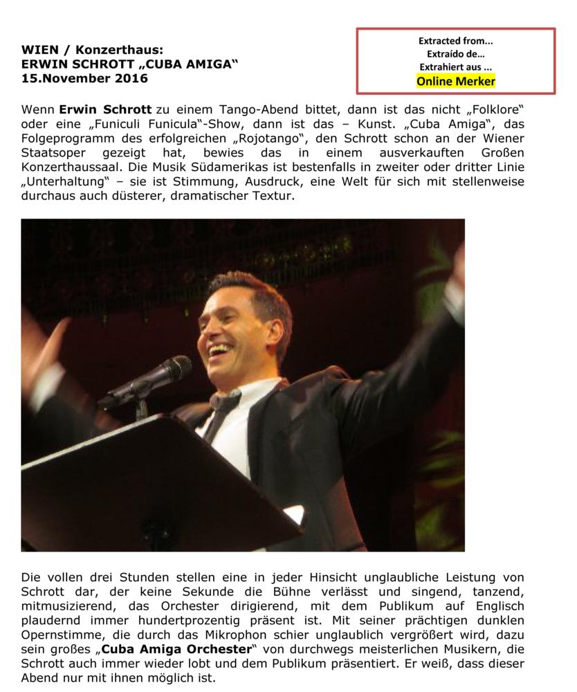 Recorte de prensa (Online Merker): Online Merker destaca a Michael Andreas como invitado de Erwin Schrott en el Konzerthaus de Viena